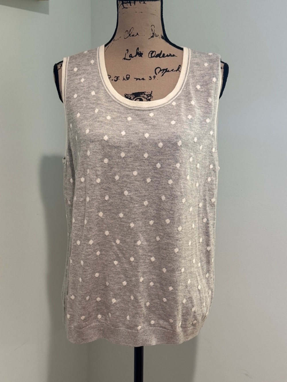Talbots Sleeveless Grey Polka Dot Knit Tank Top size XL